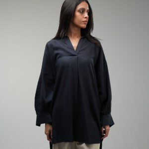 Long Linen Split Neck Blouse
