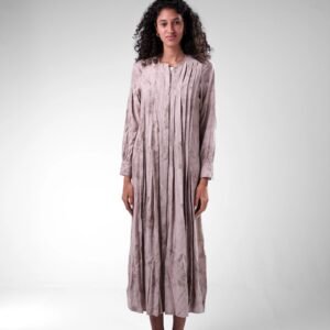 Long Button-Down Pleated Rayon Dress