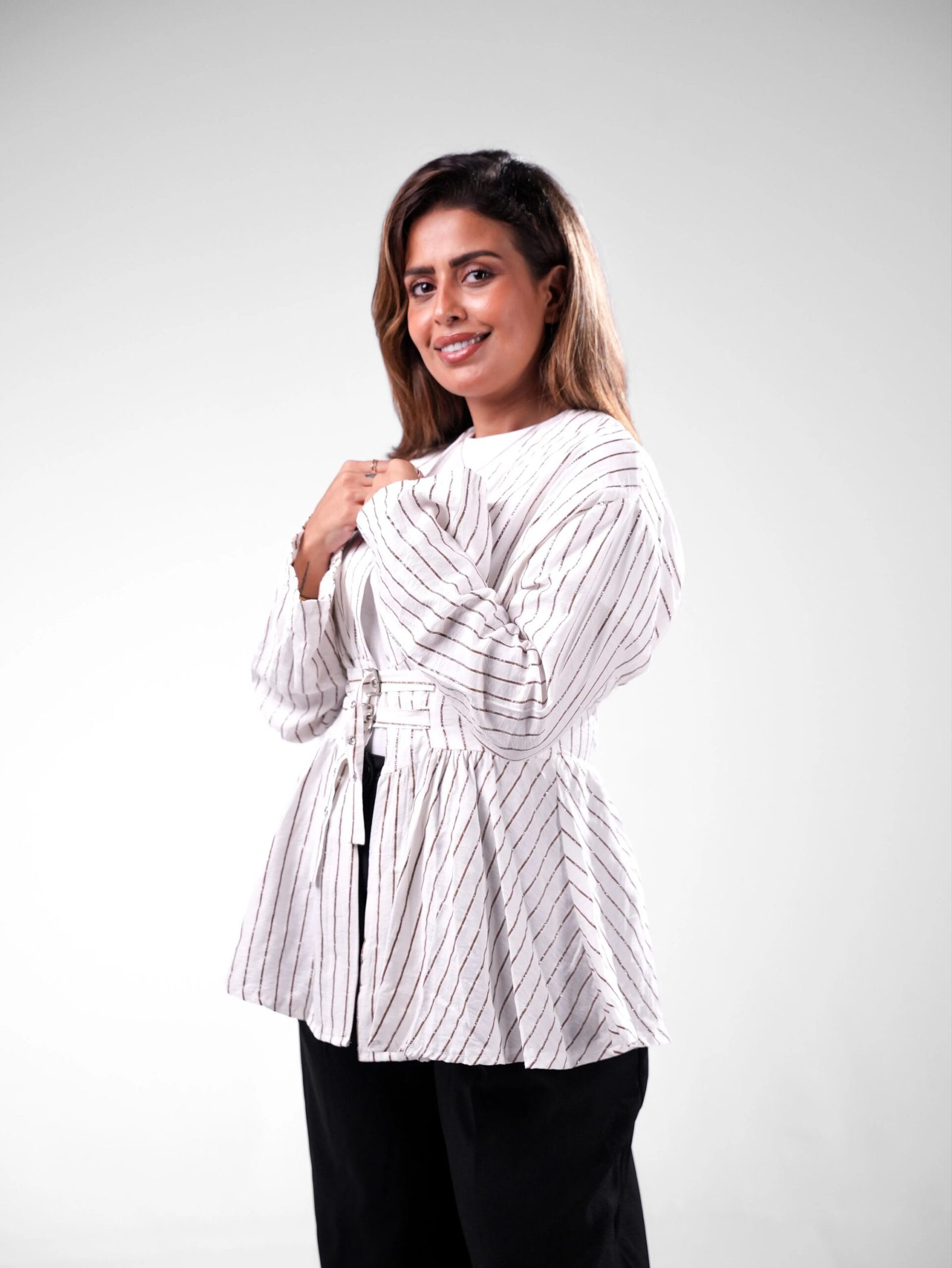 Nylon Rayon Silk Belted Blouse - Image 6