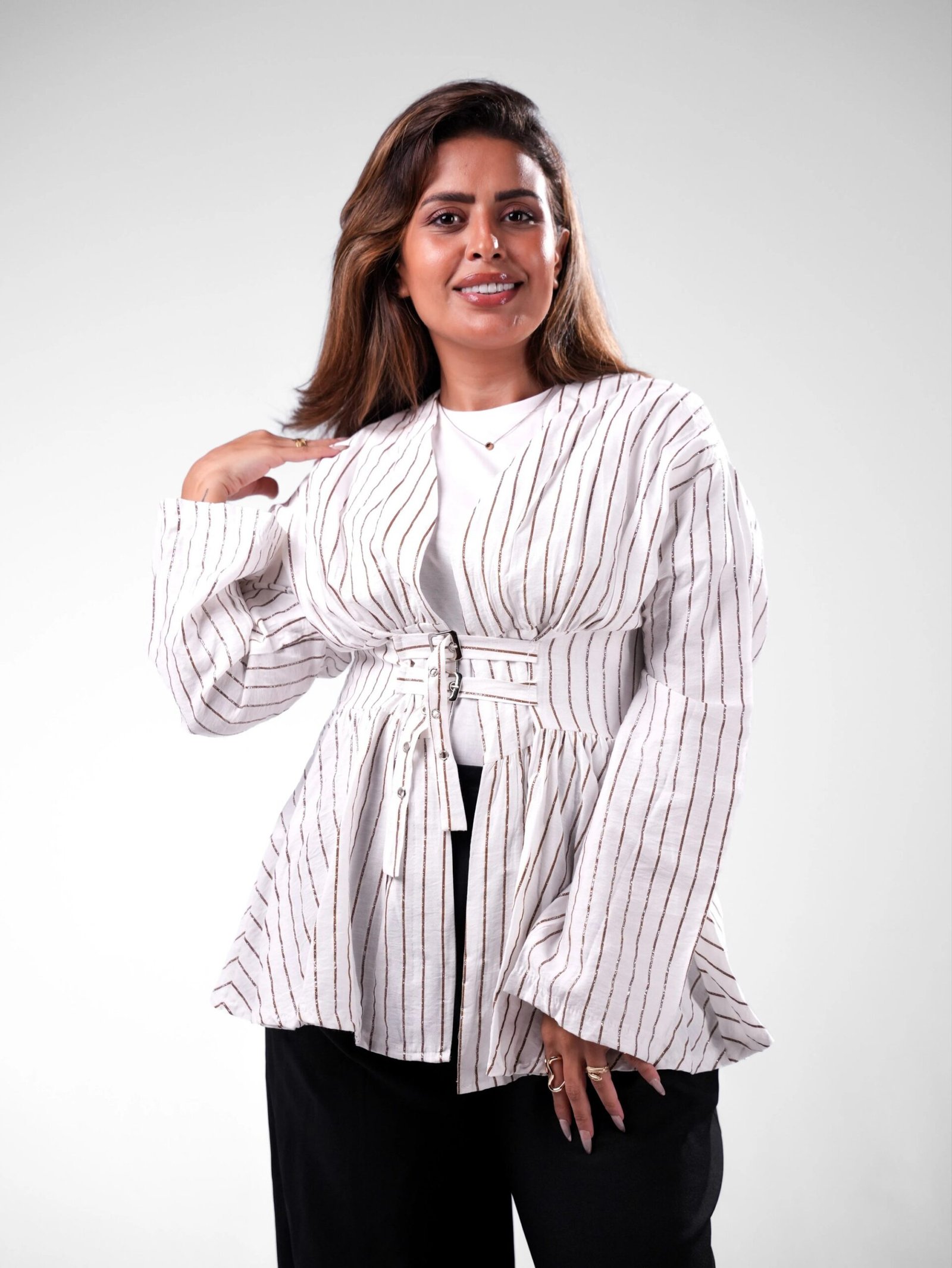 Nylon Rayon Silk Belted Blouse - Image 4