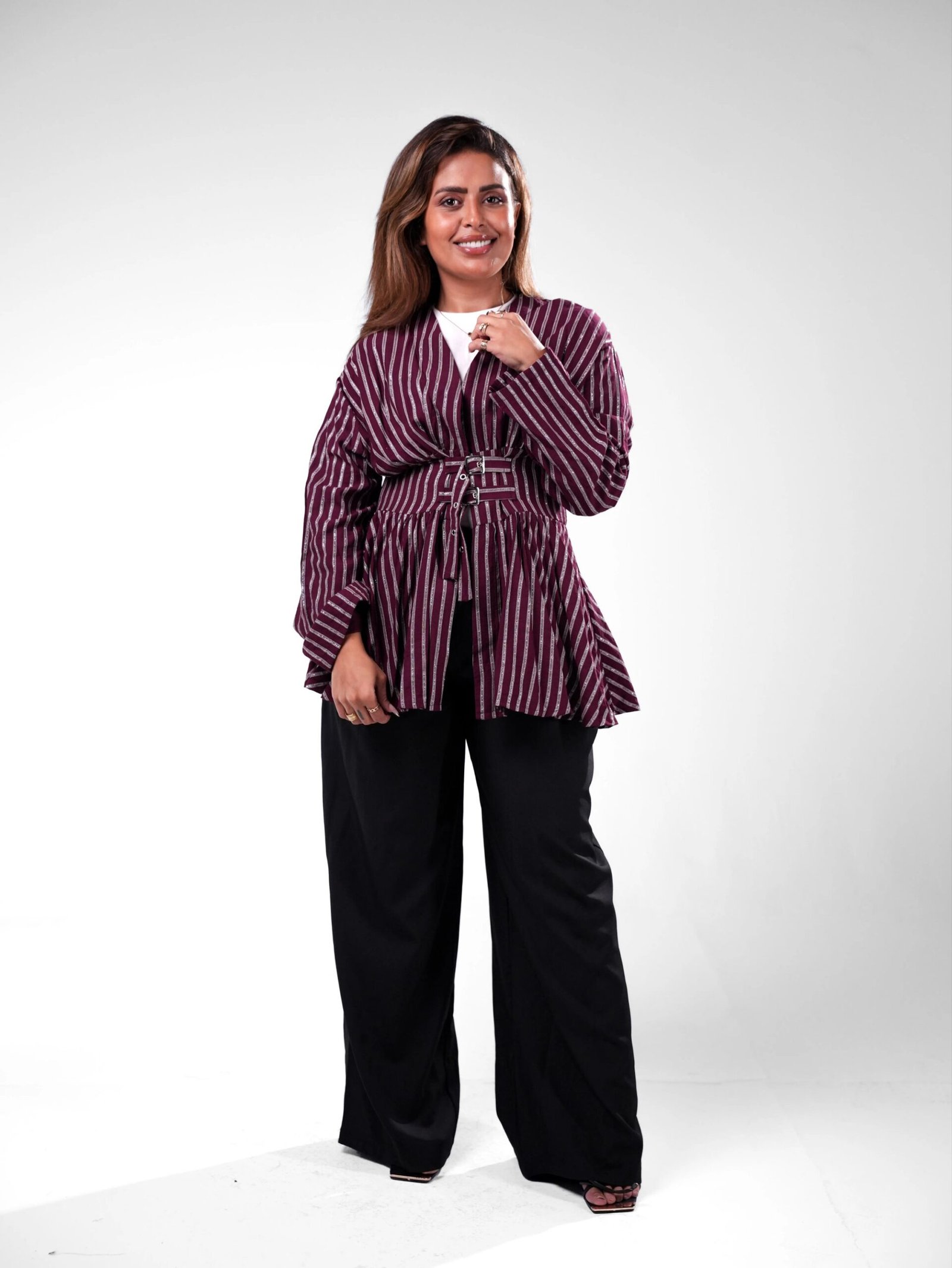 Nylon Rayon Silk Belted Blouse - Image 8