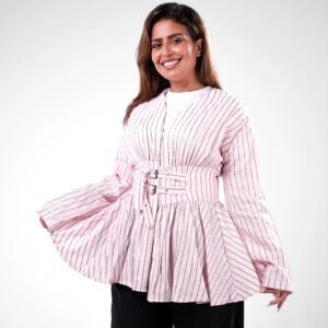 Nylon Rayon Silk Belted Blouse