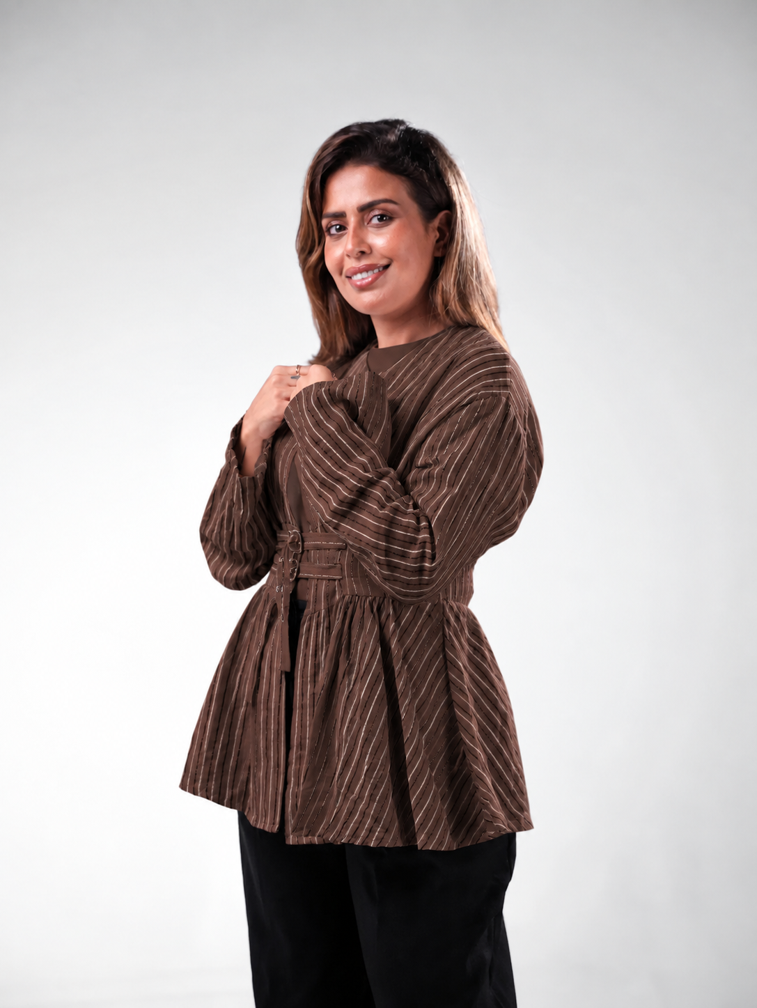 Nylon Rayon Silk Belted Blouse - Image 10