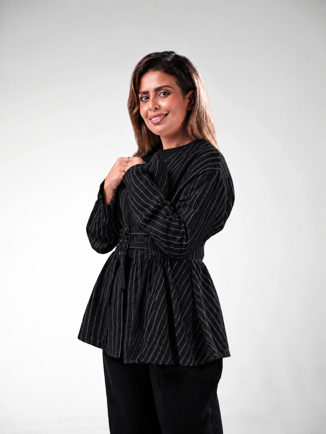 Nylon Rayon Silk Belted Blouse - Image 11