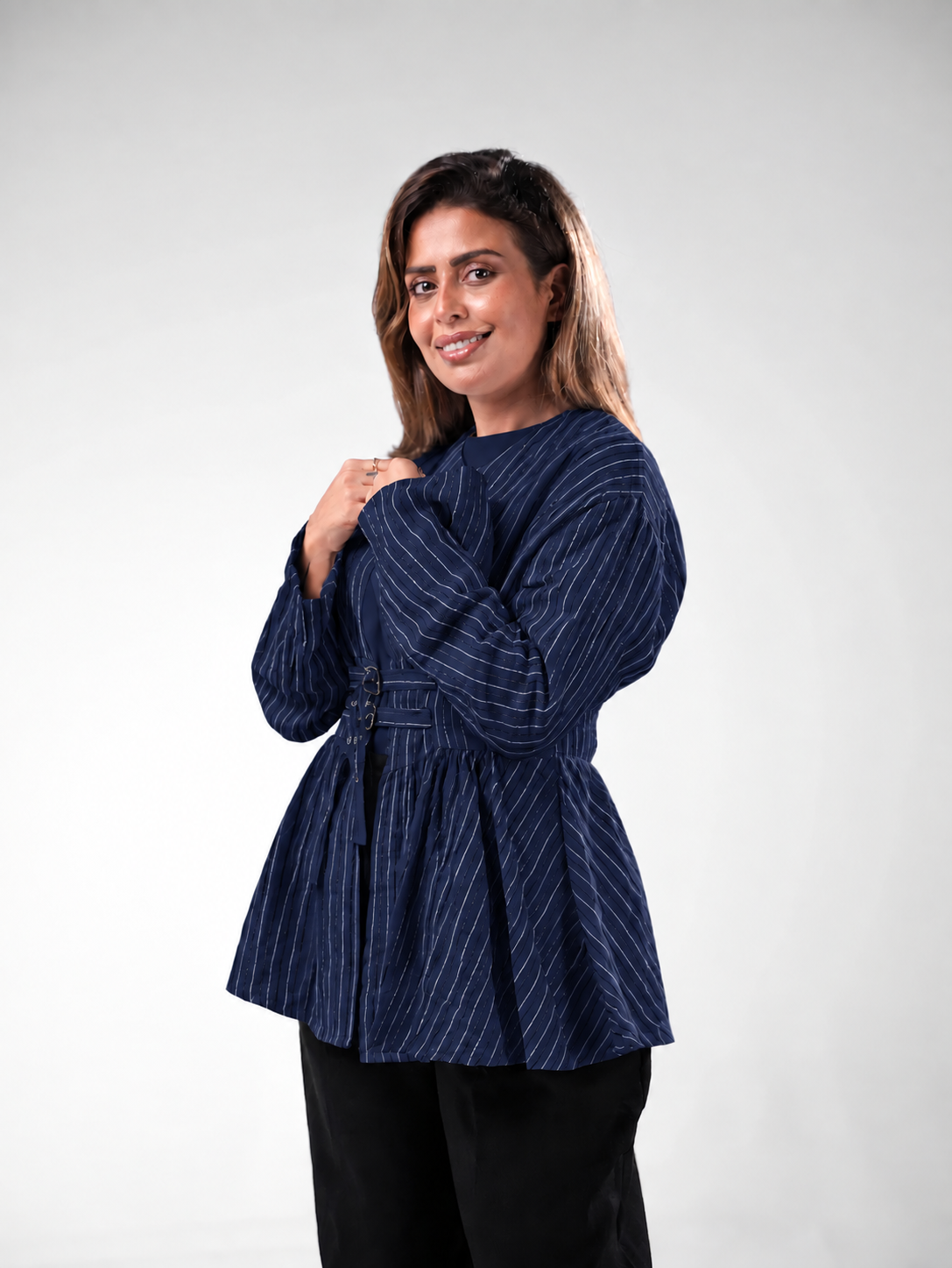 Nylon Rayon Silk Belted Blouse - Image 12