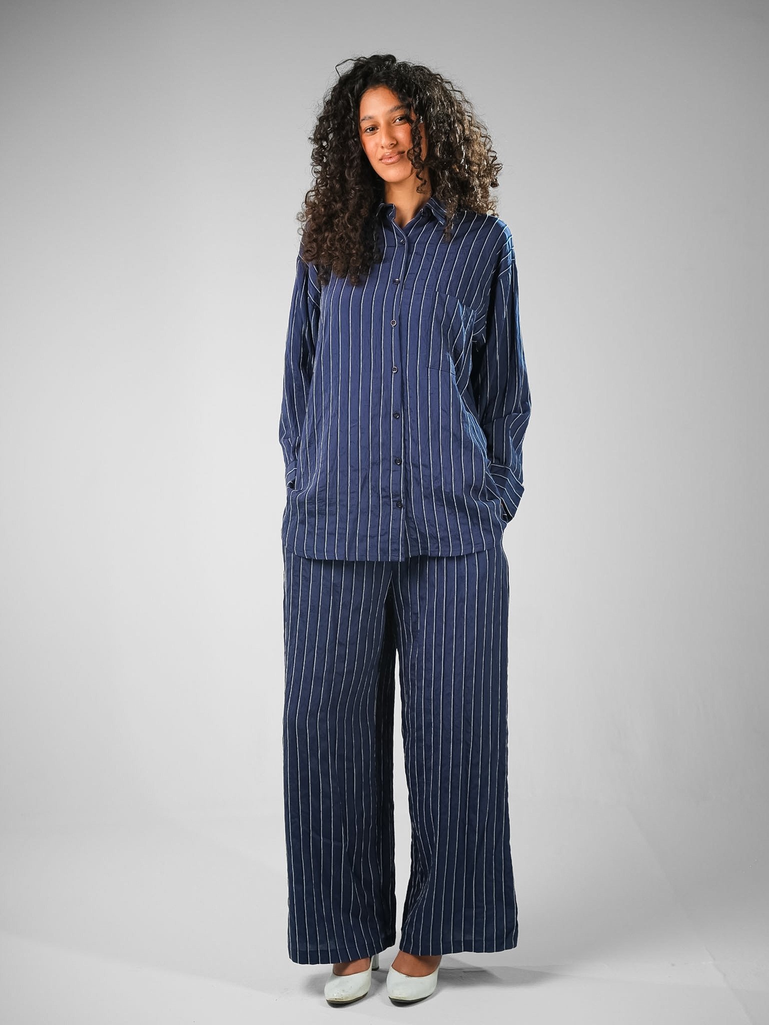 Nylon Rayon Striped Shirt Set