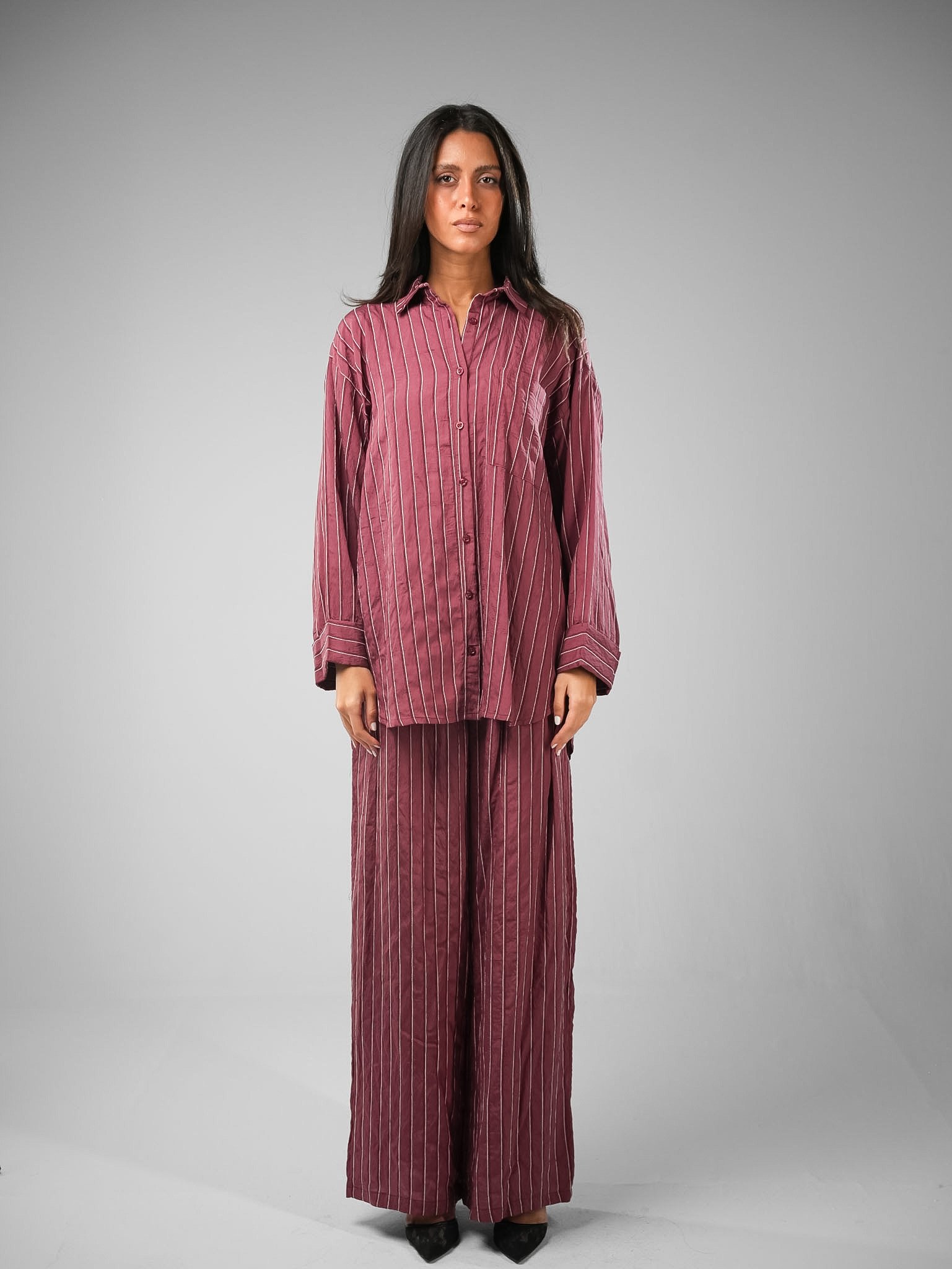 Nylon Rayon Striped Shirt Set - Image 6