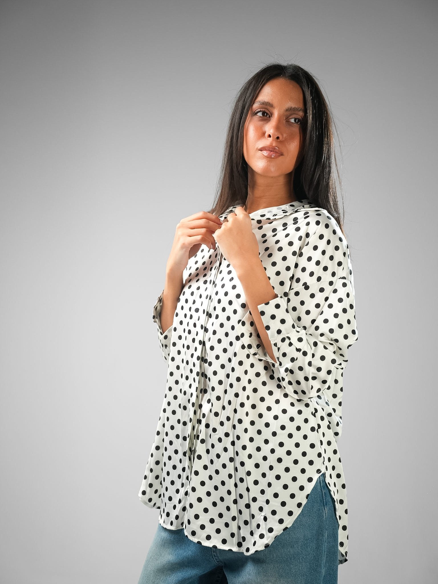 Classic Fit Polka Dot Satin Shirt
