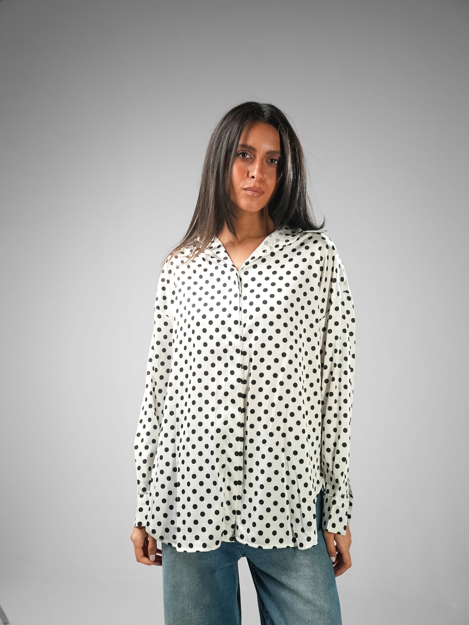 Classic Fit Polka Dot Satin Shirt - Image 2