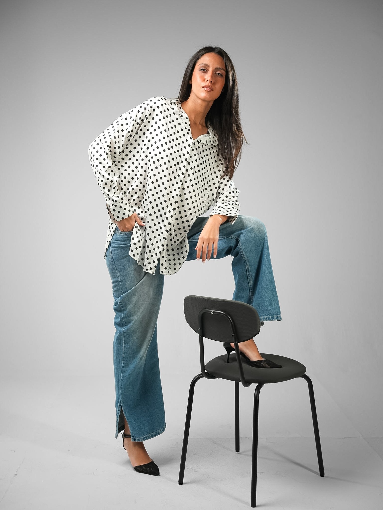 Classic Fit Polka Dot Satin Shirt - Image 3