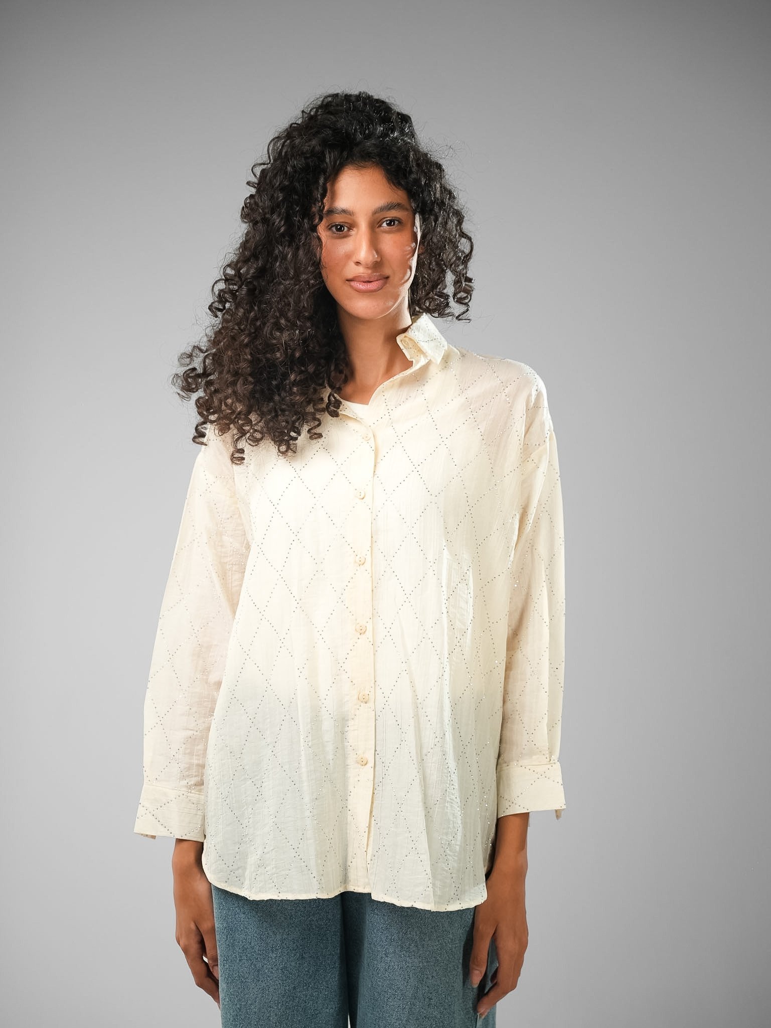 Oversize Dobby Rhinestone Shirt - Image 10