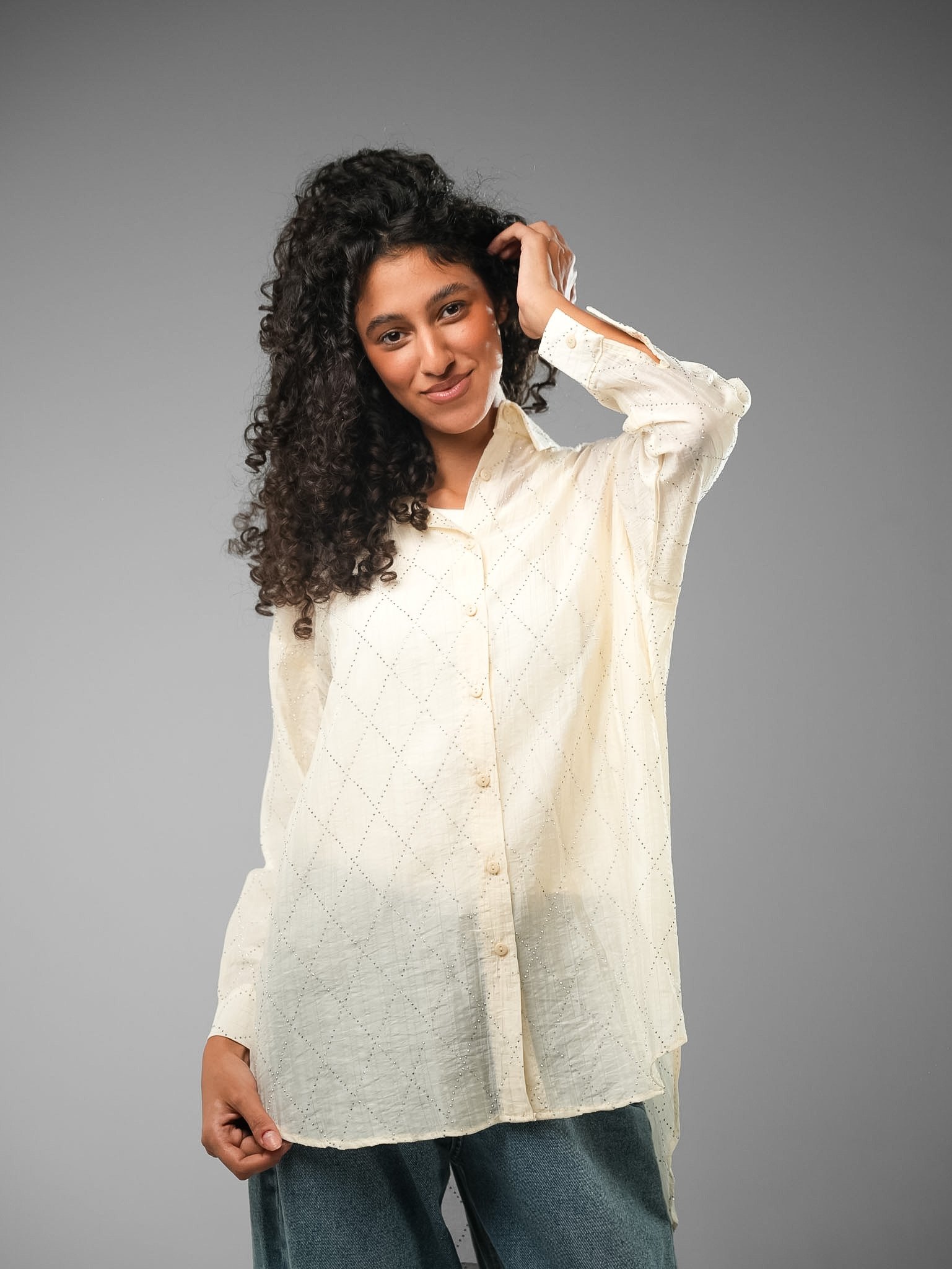 Oversize Dobby Rhinestone Shirt - Image 9