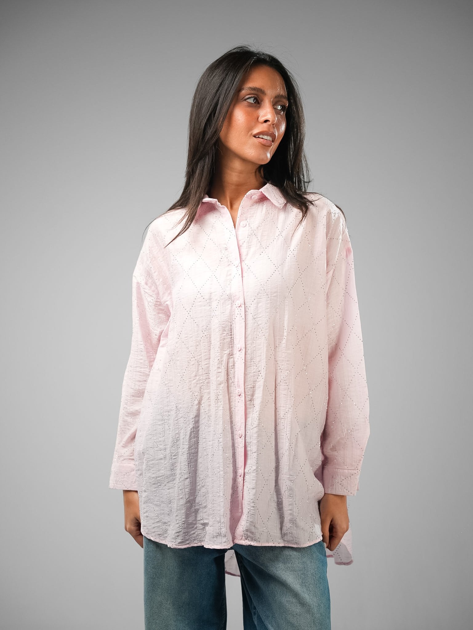 Oversize Dobby Rhinestone Shirt - Image 15