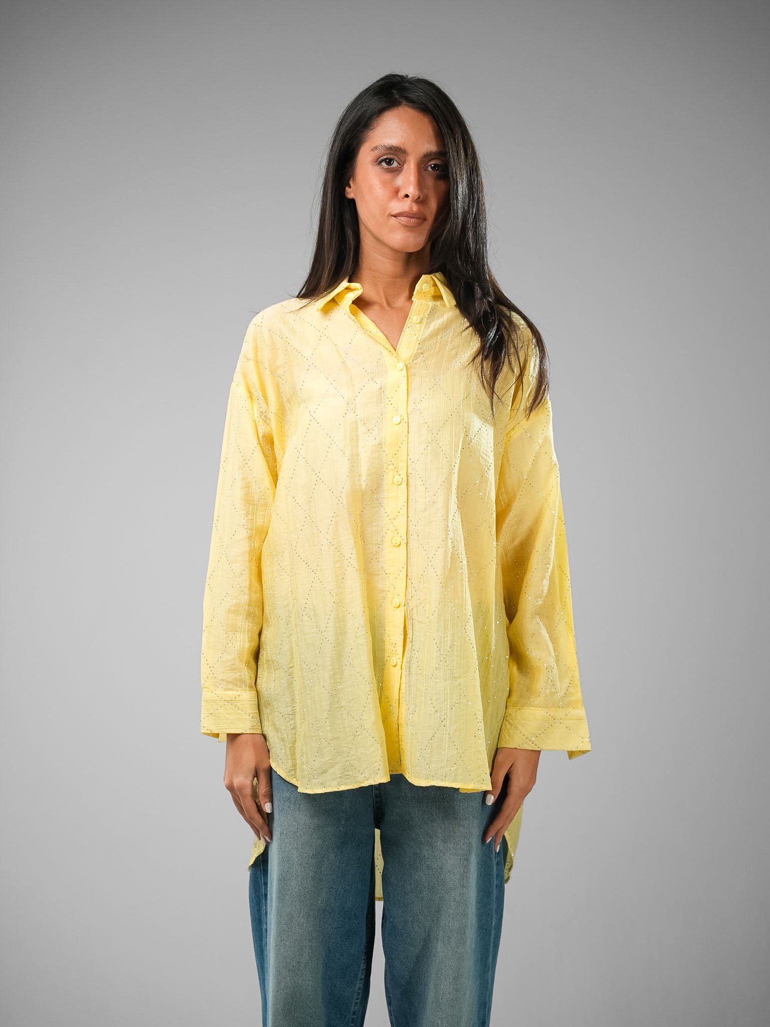 Oversize Dobby Rhinestone Shirt