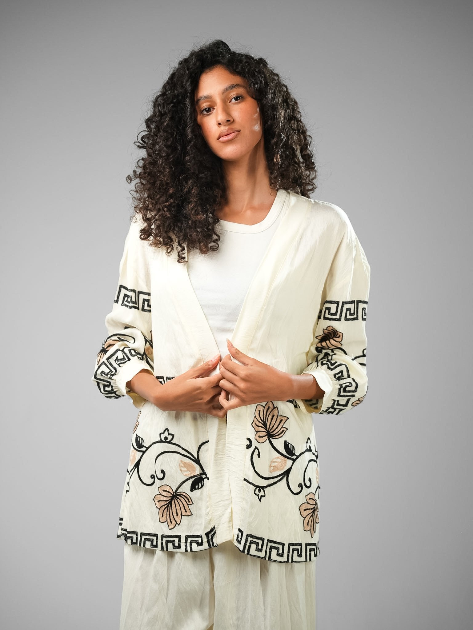 Embroidered Moga Open Cardigan Suit - Image 6