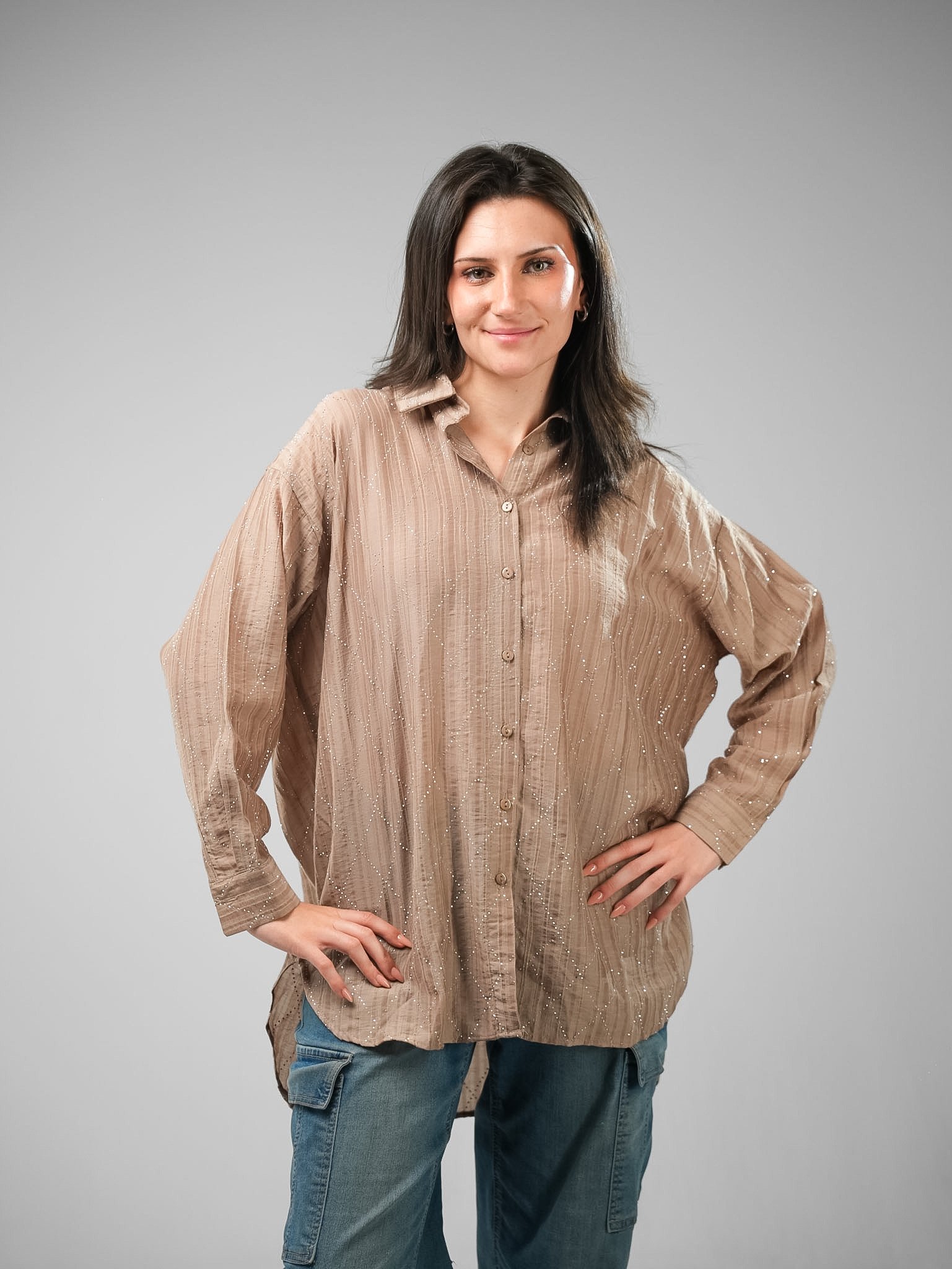 Oversize Dobby Rhinestone Shirt - Image 7