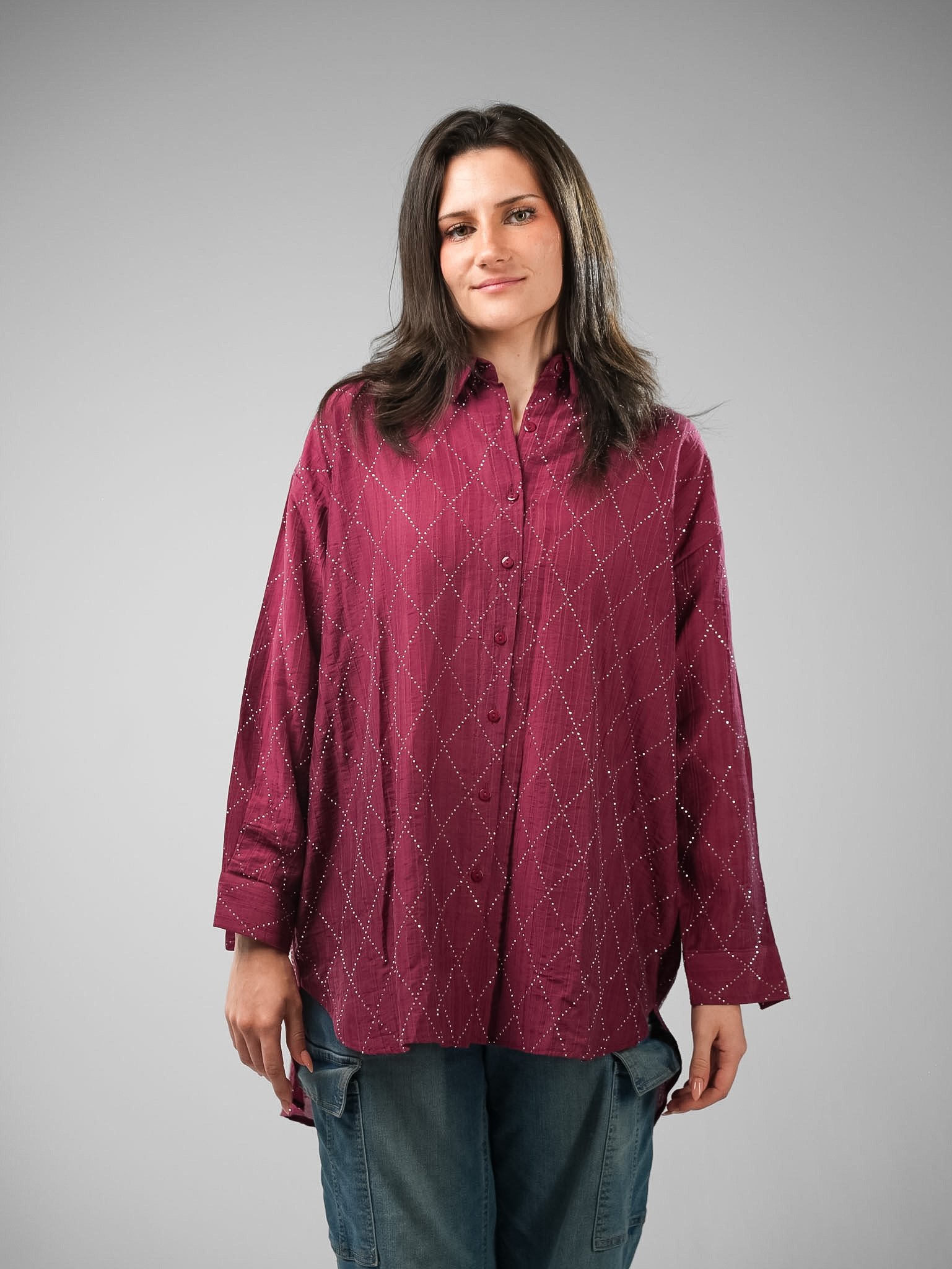 Oversize Dobby Rhinestone Shirt - Image 5