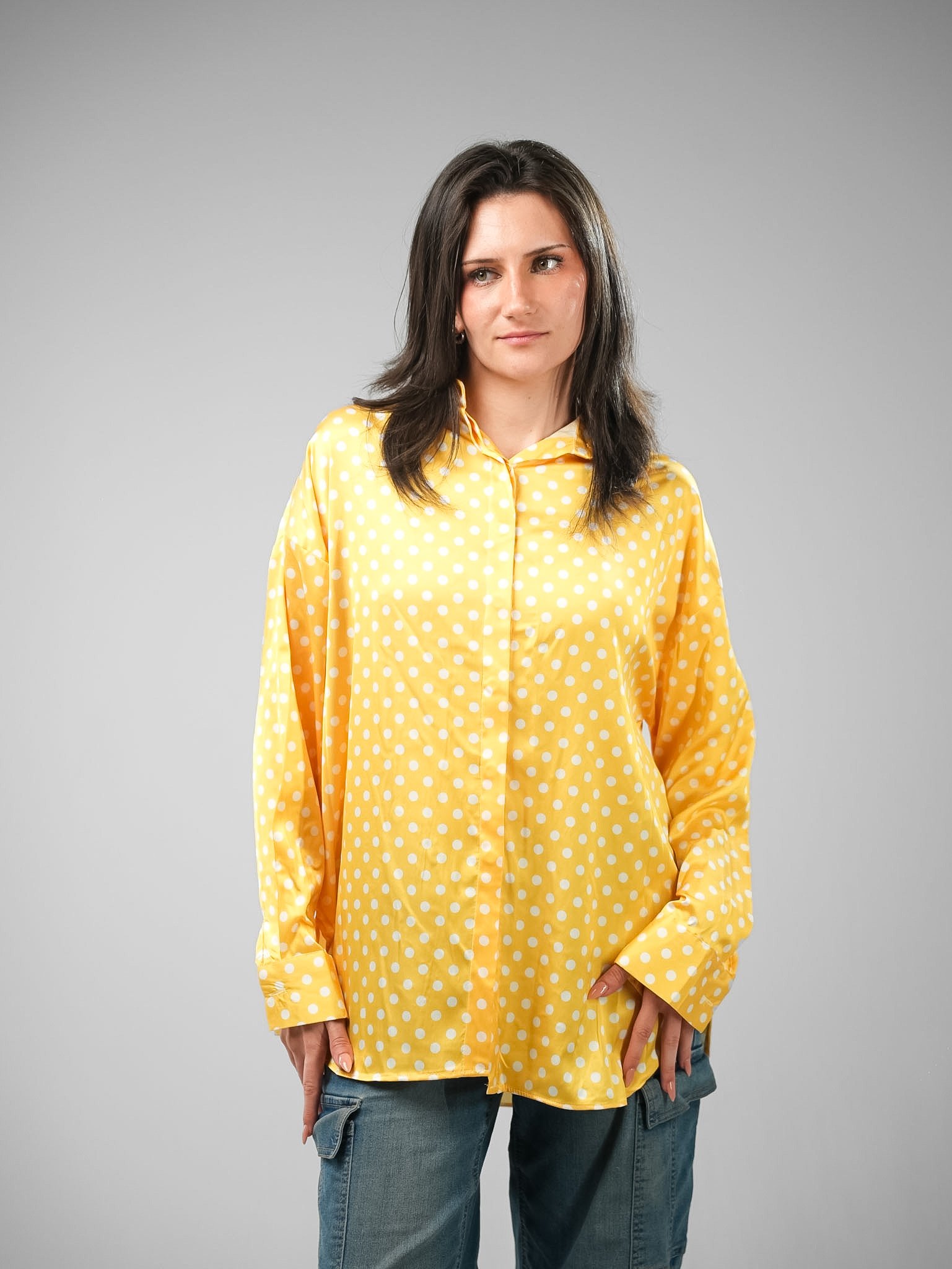 Classic Fit Polka Dot Satin Shirt - Image 9