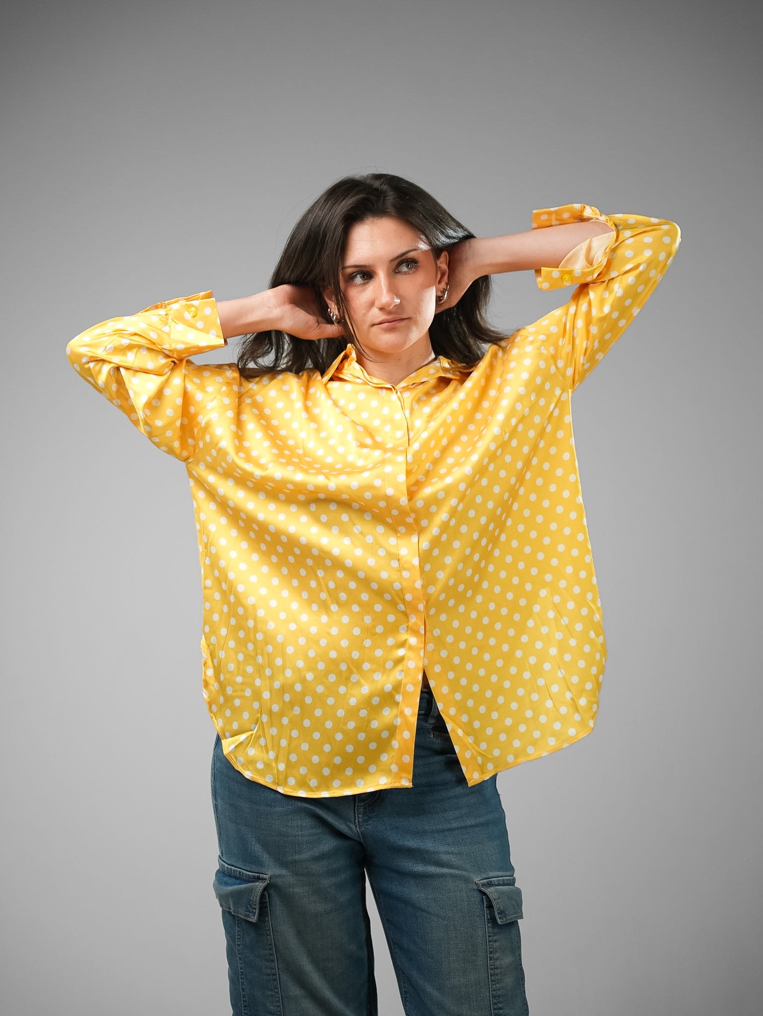 Classic Fit Polka Dot Satin Shirt - Image 8