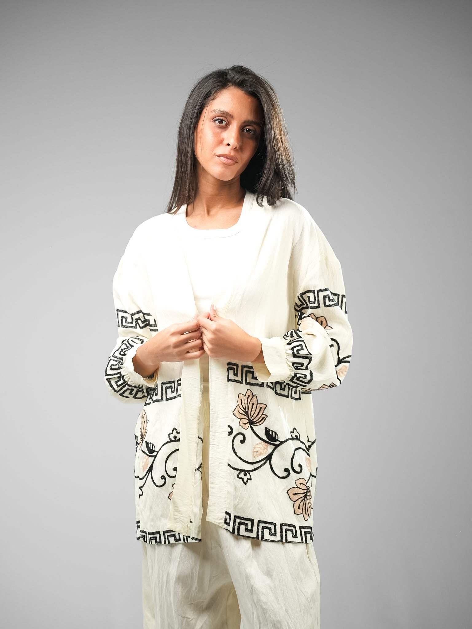 Embroidered Moga Open Cardigan Suit
