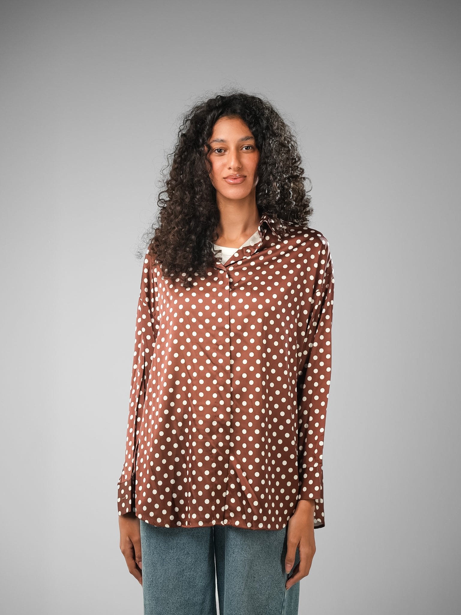Classic Fit Polka Dot Satin Shirt - Image 12