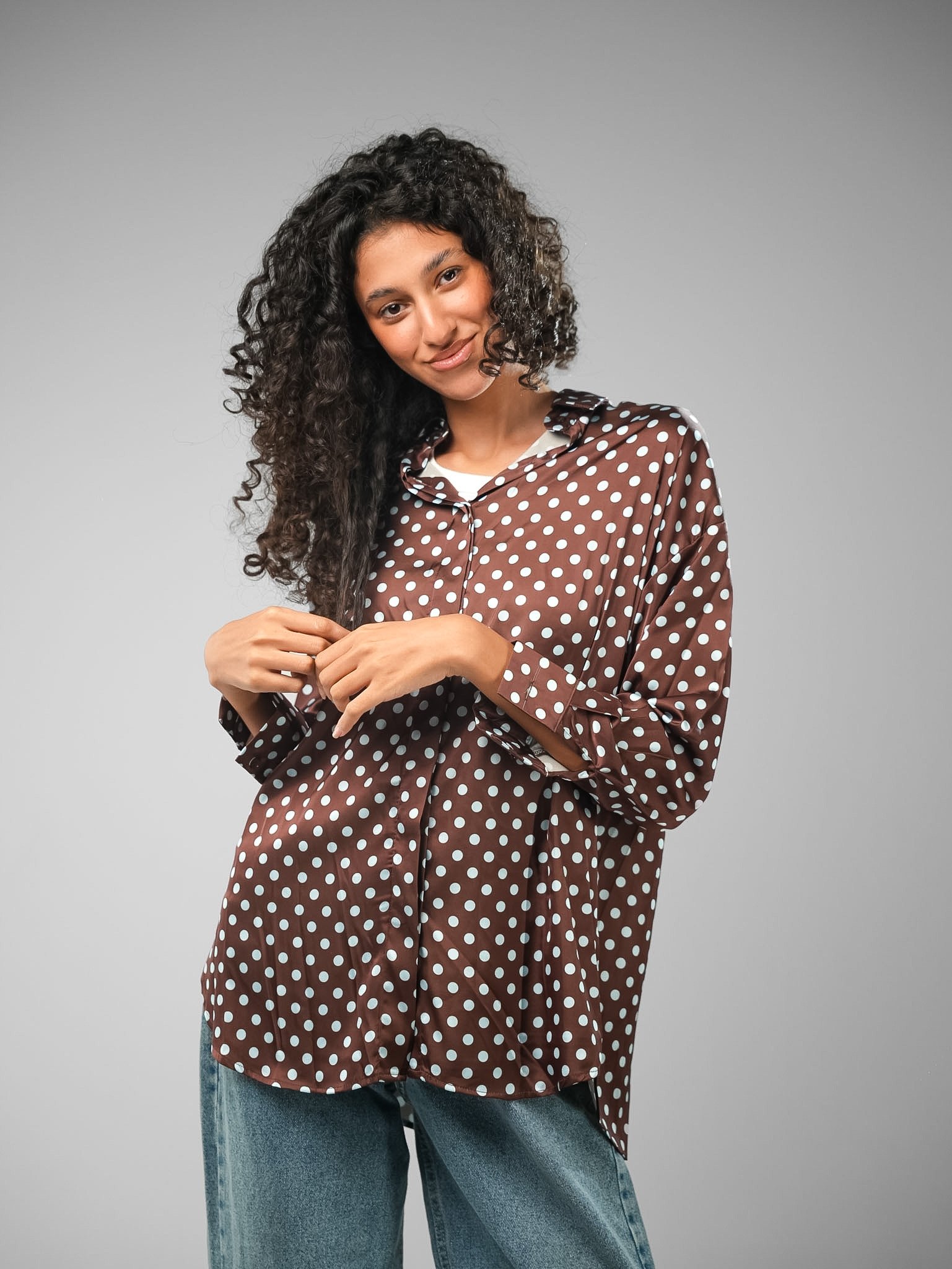Classic Fit Polka Dot Satin Shirt - Image 11